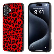 ABEEL - ABEEL iPhone 16 Plus Skal Leopardtryck L&auml;der+TPU R&ouml;d