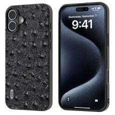 ABEEL - ABEEL iPhone 16 Plus Skal Ostrich Textur &Auml;kta L&auml;der Svart