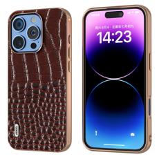 ABEEL - ABEEL iPhone 16 Pro Fodral &Auml;kta L&auml;der Krokodil Textur - Kaffe