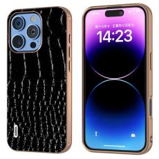ABEEL - ABEEL iPhone 16 Pro Max Skal &Auml;kta L&auml;der Krokodil Svart