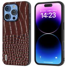 ABEEL - ABEEL iPhone 16 Pro Max Skal &Auml;kta L&auml;der Krokodil Textur - Kaffe