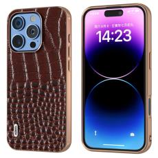 ABEEL - ABEEL iPhone 16 Pro Max Skal &Auml;kta L&auml;der Krokodilm&ouml;nster Kaffe