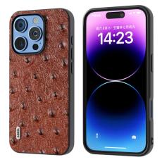 ABEEL - ABEEL iPhone 16 Pro Max Skal &Auml;kta L&auml;der Ostrich Textur Kaffe