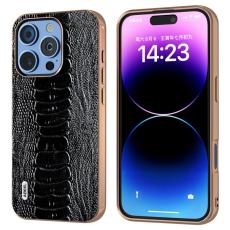 ABEEL - ABEEL iPhone 16 Pro Max Skal Electropl&auml;terad Krokodil L&auml;der Svart