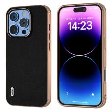 ABEEL - ABEEL iPhone 16 Pro Max Skal Electroplating L&auml;der + PC + TPU - Svart