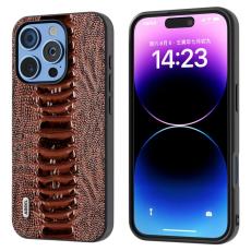 ABEEL - ABEEL iPhone 16 Pro Max Skal Krokodil Textur &Auml;kta L&auml;der - Kaffe