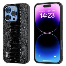 ABEEL - ABEEL iPhone 16 Pro Max Skal Krokodil Textur &Auml;kta L&auml;der Svart