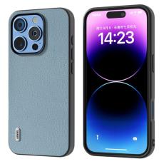 ABEEL - ABEEL iPhone 16 Pro Max Skal Litchi Textur &Auml;kta L&auml;der Baby Blue