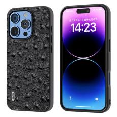 ABEEL - ABEEL iPhone 16 Pro Max Skal Ostrich Textur &Auml;kta L&auml;der Svart