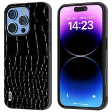 ABEEL - ABEEL iPhone 16 Pro Skal &Auml;kta L&auml;der Krokodiltextur - Svart