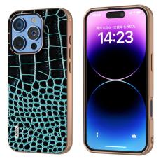 ABEEL - ABEEL iPhone 16 Pro Skal Electropl&auml;terad Krokodil L&auml;der - M&ouml;rkgr&ouml;n