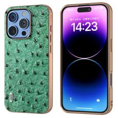 ABEEL - ABEEL iPhone 16 Pro Skal Electroplating Gr&ouml;n Ostrich L&auml;der
