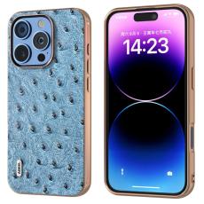 ABEEL - ABEEL iPhone 16 Pro Skal Electroplating Ostrich L&auml;der - Bl&aring;