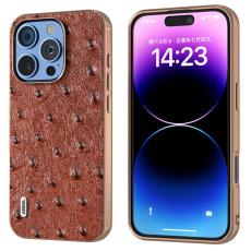 ABEEL - ABEEL iPhone 16 Pro Skal Electroplating Ostrich L&auml;der - Kaffe
