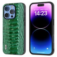ABEEL - ABEEL iPhone 16 Pro Skal Krokodil Textur &Auml;kta L&auml;der Gr&ouml;n