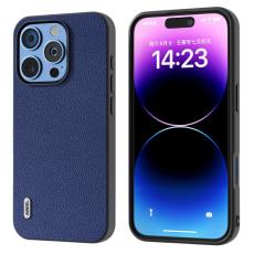 ABEEL - ABEEL iPhone 16 Pro Skal Litchi Textur &Auml;kta L&auml;der + PC - Bl&aring;