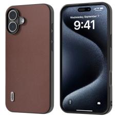 ABEEL - ABEEL iPhone 16 Skal &Auml;kta L&auml;der Coated PC+TPU Hybrid - Kaffe