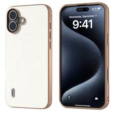 ABEEL - ABEEL iPhone 16 Skal Electroplating Edge &Auml;kta L&auml;der Gr&aring;