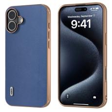 ABEEL - ABEEL iPhone 16 Skal Electroplating Kantskydd L&auml;der + TPU - Bl&aring;