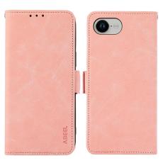 ABEEL - ABEEL iPhone 16e Fodral PU Läder Folio Ställ Pink RFID Blocking