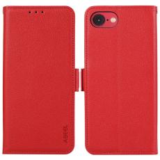 ABEEL - ABEEL iPhone 16e Skal Litchi Textur Läder RFID Blocker Röd