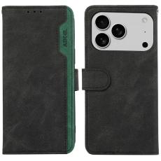 ABEEL - ABEEL iPhone 17 Pro Fodral i Splicing Läder Svart