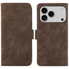 ABEEL - ABEEL iPhone 17 Pro Fodral PU Läder Folio Ställ Brown
