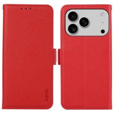 ABEEL - ABEEL iPhone 17 Pro Max Skal Litchi Textur L&auml;der R&ouml;d