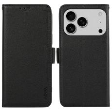 ABEEL - ABEEL iPhone 17 Pro Skal Litchi Textur Läder RFID Skydd - Svart