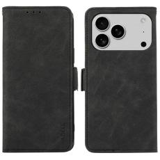 ABEEL - ABEEL iPhone 17 Pro Skal PU Läder Folio Ställ Svart