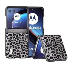 ABEEL - ABEEL Motorola Razr 40 Ultra 5G Skal PU Läder Leopard Silver