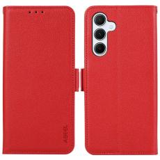 ABEEL - ABEEL Samsung Galaxy A35 5G Skal Läder Plånboksfodral Röd