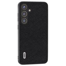 ABEEL - ABEEL Samsung Galaxy S24 Läderfodral med Korsmönster - Svart