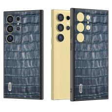 ABEEL - ABEEL Samsung Galaxy S24 Ultra Skal Äkta Läder Krokodil Blå