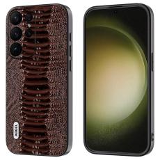 ABEEL - ABEEL Samsung Galaxy S24 Ultra Skal Äkta Läder Krokodil - Kaffe