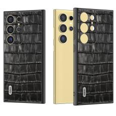 ABEEL - ABEEL Samsung Galaxy S24 Ultra Skal Äkta Läder Krokodil Svart