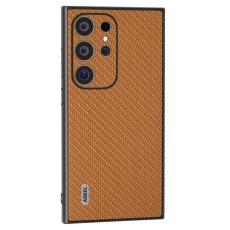 ABEEL - ABEEL Samsung Galaxy S24 Ultra Skal Carbon Fiber Läder Ljusbrun