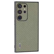ABEEL - ABEEL Samsung Galaxy S24 Ultra Skal Kolfiber PU Läder Grön