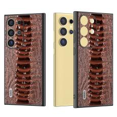 ABEEL - ABEEL Samsung Galaxy S24 Ultra Skal Krokodilskinn Äkta Läder - Kaffe