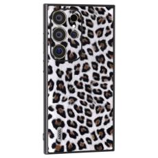 ABEEL - ABEEL Samsung Galaxy S24 Ultra Skal Läder Silver Leopardmönster