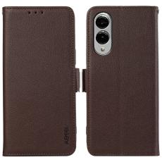 ABEEL - ABEEL Samsung Galaxy S25 Edge Skal Litchi Textur Läder Brun