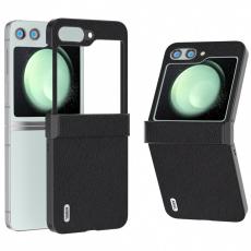 ABEEL - ABEEL Samsung Galaxy Z Flip5 Litchi Texture Skal Äkta Läder Svart