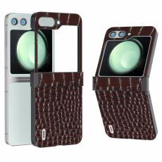 ABEEL - ABEEL Samsung Galaxy Z Flip5 Skal Hinge Skydd &Auml;kta L&auml;der Kaffe