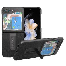ABEEL - ABEEL Samsung Galaxy Z Flip5 Skal PU L&auml;der Kickstand Svart