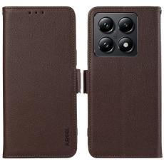 ABEEL - ABEEL Xiaomi 14T Pro Skal Litchi Textur Läder RFID Skydd Brun