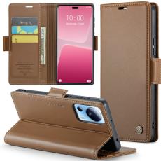 Caseme - CASEME Pl&aring;nboksfodral Konstl&auml;der f&ouml;r Xiaomi 13 Lite / Civi 2 - Brun
