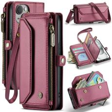 Caseme - CASEME C36 Läderfodral för iPhone 15 med kortfack - Vinröd