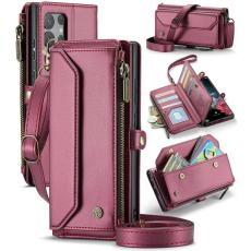 Caseme - CASEME C36 Läderfodral för Samsung Galaxy S22 Ultra 5G Vinröd