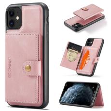 JEEHOOD - JEEHOOD J01 iPhone 11 Skal Retro Läder med Kortfack - Rosa