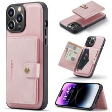 JEEHOOD - JEEHOOD J01 iPhone 14 Pro Skal Läder+TPU Magnetisk Rosa